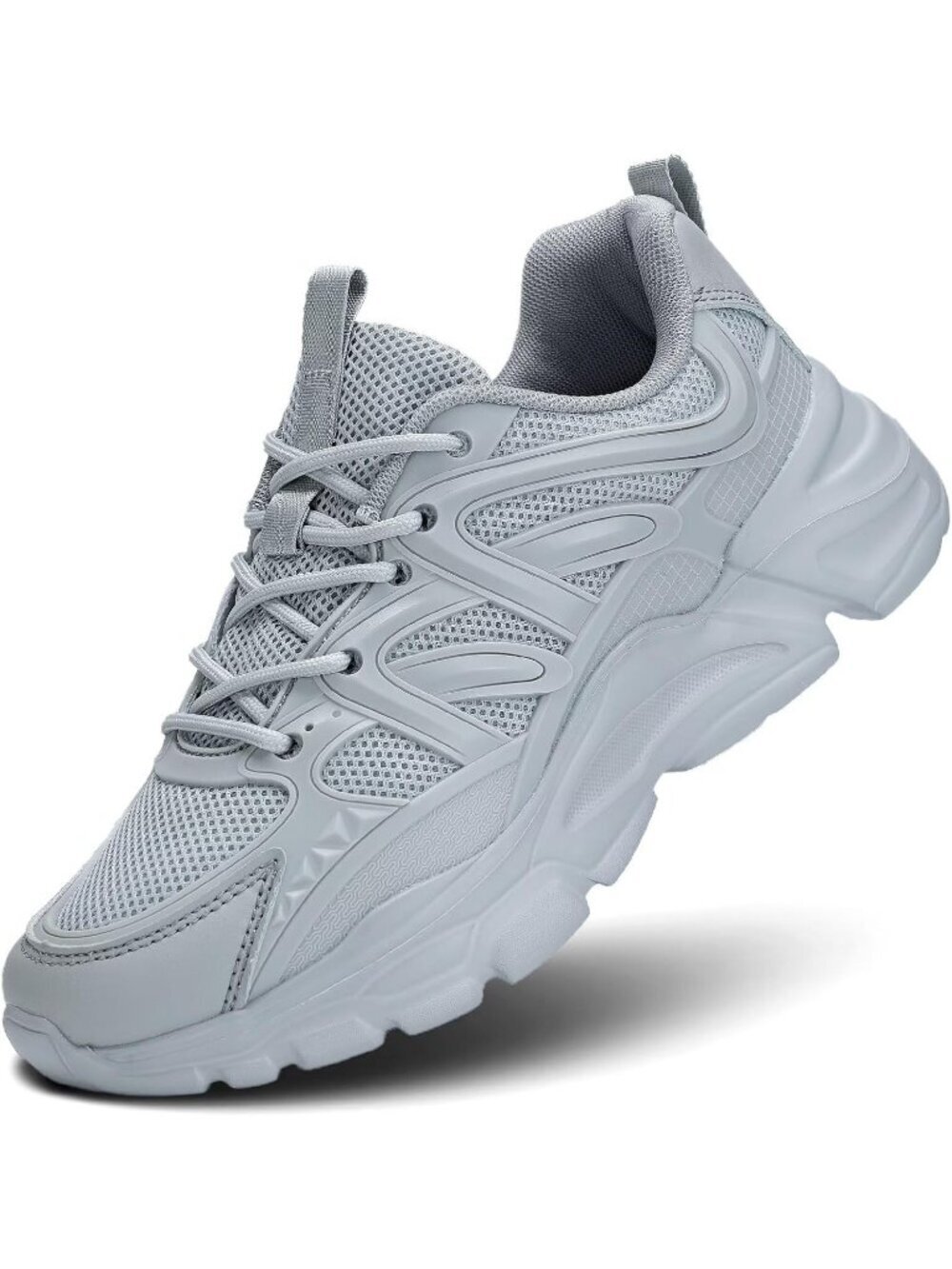 Women's Grey Ladies Walking Comfor Breathable Soft Sole Tennis Sneaker Shoes